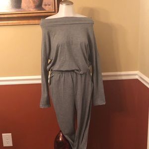 Gray Long sleeve off the should romper